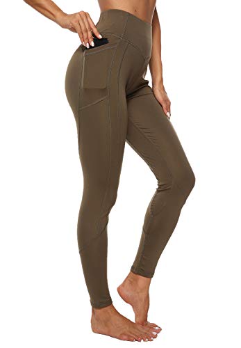 INSTINNCT Legging Sport Femme Avec Poches Pantalon Yoga Confortable Elastique Taille Haute Amincissant Pantalon de Sport Slim Pour Gym Fitness Pilates Vert