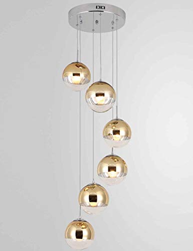 Chandelier 6 balles pour escalier en spirale luminaire long 30x150cm pour salon duplex