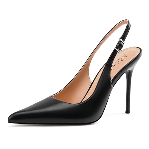 Image of Adrizzlein Slingback Heels for Women Stiletto High Heels Pumps | 4 inch Slingback Heels,Pointed Toe Heels,Closed Toe Heels,Sexy Elegant Wedding Shoes