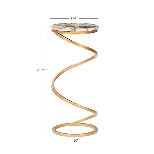 Powell Spiral Drink Agate Top Nora Accent Table, Gold/Amber #TOP1