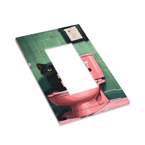 Decorative Outlet Covers Funny Black Cat Newspaper Pink Toilet 1 Gang Single Decora Gfci Device Light Switch Covers Plate 1 Rocker Wall Plate Jumbo Faceplate