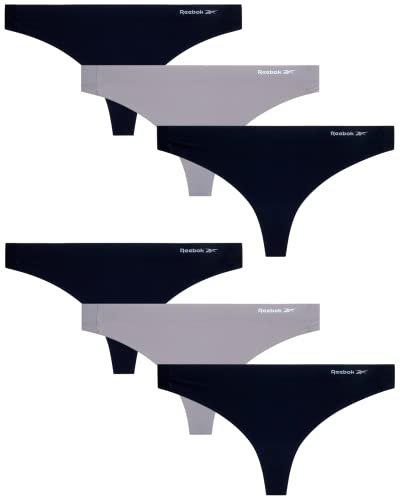 Reebok Women's Thong Underwear - 3 Pack or 6 Pack Performance Stretch Sexy Seamless Thong Panties for Women (Sizes: S-XL)