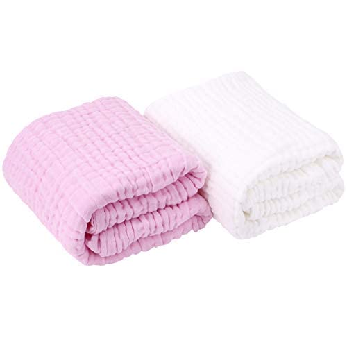 AIMIUKIDS Baby Bath Towel, Muslin Cotton Baby Washcloths for Baby Shower, Toddler, Infant, Kids Essentials Stuff, Ultra Absorbent, and Hypoallergenic,6 Layers Towels 2 Pack 43.3''x43.3''