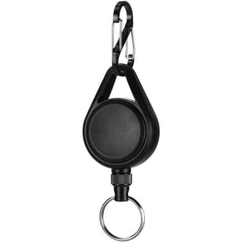 Soleebee Retractable Keychain Key Ring, Retractable Badge Reel Key Holder with Detachable Carabiner & 24'' Retractable Steel Wire Cord (Black) Cover