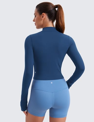 Image of CRZ YOGA Butterluxe Cropped Athletic Jackets | Extremely Soft, Slim Fit, Full Zip, Mockneck, Thumb Holes, for Women