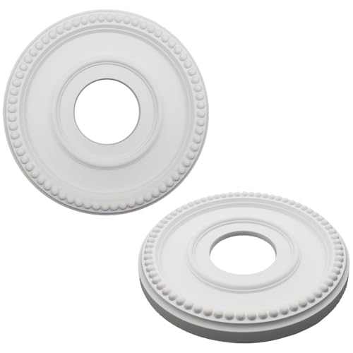 Image of PU Ceiling Medallions 2Pcs, 12.28 Inches x 4 Inches, White | Split Type, Paintable, Fits 4 Inches Canopy, European Vintage Carving Style, Made of Synthetic Foam