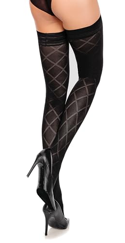 Plus Size Patterned Stay-Up Thigh Highs Venus 50, Semi‑Sheer 50 Denier, Diamond Honeycomb Pattern, Silicone Top2