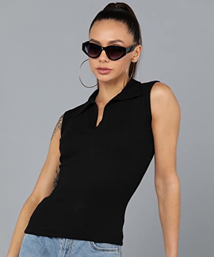 Image of Rock Paper Scissors Womens Collared Neck Crop Tank Top Stylish Tops