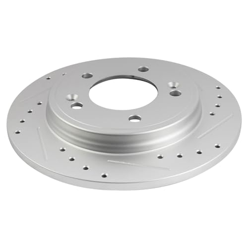 Image of TRQ Performance Rear Brake Pad and Rotor Set Ceramic Coated Drilled Slotted Compatible with 2021-2023 Hyundai Elantra