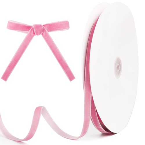 Fita de veludo rosa 1 cm x 25 jardas para presentes e decoração material trabalhos manuais