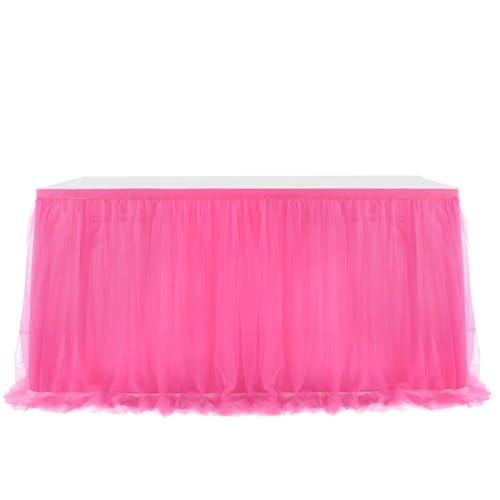 Jupes de table fuchsia en tulle 4FT de dimensions 77x122cm pour habillage de buffet