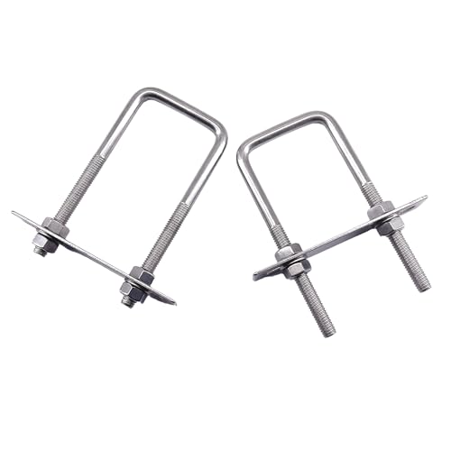 Image of Square U Bolts 304 Stainless Steel U-Bolts 3.1 inch Wide 7.9 inch Length (M10x80x200mm) U Clamps Bolt with Frame Plate, Washers and Nuts (2 Pack)