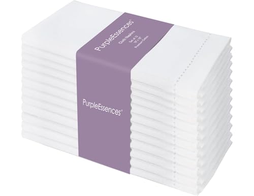 PurpleEssences Set of 12 Hemstitch Cloth Dinner...