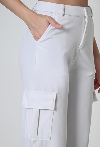 Image of Women's Cargo Pants High Waisted Baggy Wide Leg Cargo Trousers Casual Loose Fit 4 Pocket Utility Streetwear Fashion Work Bottoms, White Black Pink Lavender Beige Brown