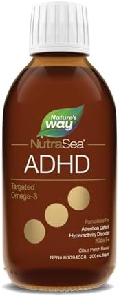 NutraSea ADHD Targeted Omega-3, 940 mg of EPA + DHA, 80 mg of GLA, 500 IU Vitamin D3, 200 ml Liquid