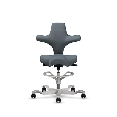 Image of HAG Capisco Sit to Stand Chair-Silver Frame-Upholstered Dark Gray-with Foot Ring