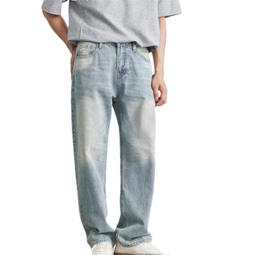 Men’S Casual Fashion Jeans Loose Fit Light Color Straight Trousers for Outdoor Shopping and Daily Wear