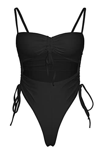 Ioiom Womens Spaghetti Strap Sexy High Cut One Piece Swimsuit Black S #TOP3