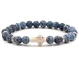 Homxi Pulsera de Mujer Hombre Piedra,Brazalete Cuentas 8MM con Cruz Ágata Brazalete Azul Oscuro