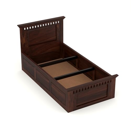 Image of Solid Sheesham Wood Single Size Bed with Box Storage for Bedroom Living Room Single Cot for Home Wooden Palang for Hotel (Walnut, Size 6 * 3)