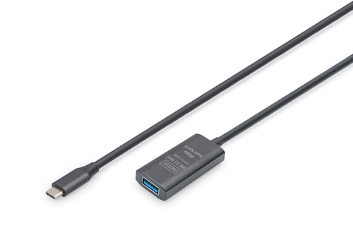 DIGITUS Cavo di prolunga USB 3.2 Gen 1 attivo – 5 m – connettore USB-C a presa di tipo A – cavo ripetitore con Plug & Play – fino a 5 Gbit/s – alimentazione tramite tipo C – nero
