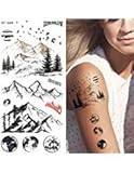 Supperb Temporary Tattoos - Mountain Outline Moon Tree Birds Wildness Adventure Bohemian Temporary Tattoos