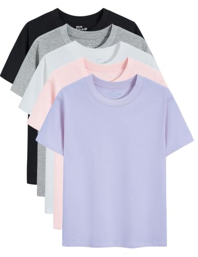 Image of Gihuo 5 Pack Girls T-Shirts Short Sleeve Shirt for Girls Cotton Tees Kids Tshirts Clothes Summer Tops