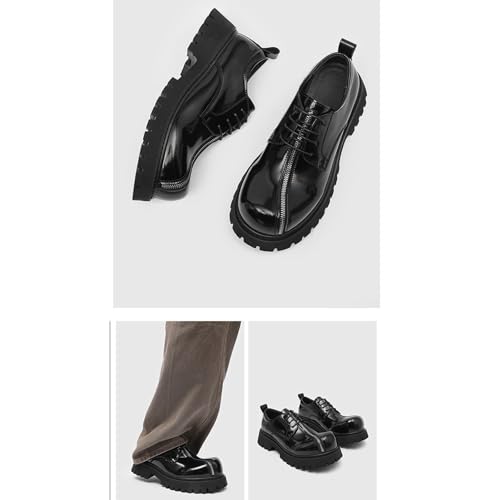 Men's Black Patent Leather Platform Derby Shoes Zipper Decoration Classic Round Toe Lace Up Lug Sole Chunky Heel Business Office Work Dress Oxfords3