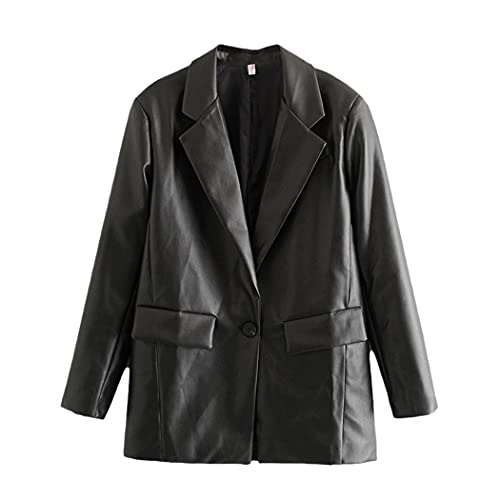 Blazer en cuir synthétique femme noir S veste imperméable facile à entretenir