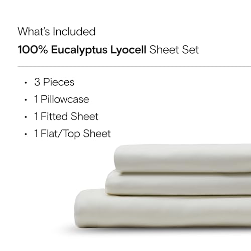 Sijo AiryWeight Tencel Sheet Set, 100% Lyocell Derived from Eucalyptus, Buttery Soft, Architectural Digest 2022 Best Cooling Sheets Winner - 3pc - 1 Pillowcase 1 Fitted 1 Top (Ivory, Twin XL)