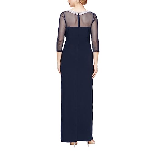 Image of Alex Evenings Women's Long Matte Jersey Mother of The Bride Dress with 3 /4 Illusion Sleeves (Petite and Regular Sizes)