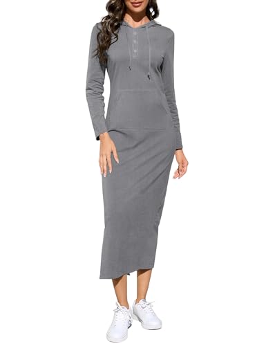 BeautyNee Women's Pullover Hooded Pocket Maxi Slim Casual Dress Long