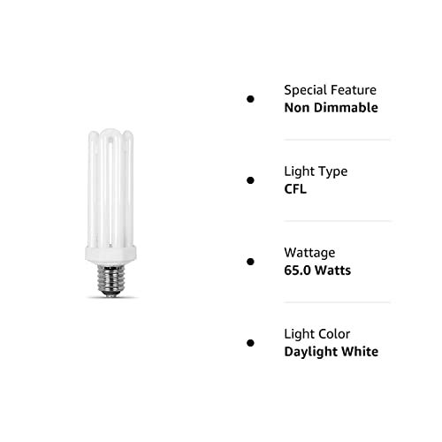 Feit Electric 300-Watt Equivalent Cflni Quad Tube E26 Base With Mogul Base Adapter Non-Dimmable 65 Watt Cfl Light Bulb, Daylight 6500K #TOP4