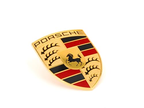 Porsche Original Hood Emblem Badge, Gold-Plated Metal Shield Logo