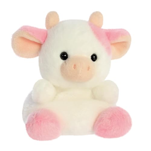 Aurora, 33765, Palm Pals Belle Strawberry Cow 5In, Soft Toy, Blanco y Rosa