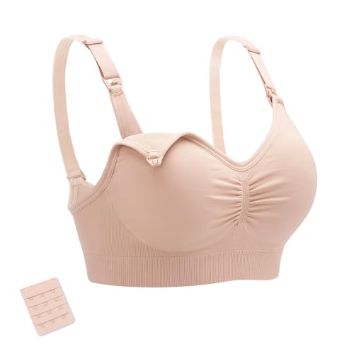 Stelle Nursing Bras Maternity Bra for Breastfeeding Pregnancy Wireless Bralette with Pads, Extenders（Almond,S）