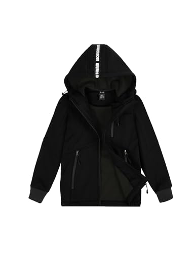 Image of Lansbojun Boys Spring Jacket Waterproof Soft Shell Jacket Hooded Coat Full Zip Black Size 16