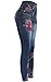 KMystic Women's Denim Print Fake Jeans Leggings (Red Rose)