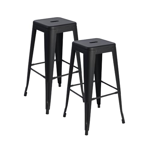Solycarpa 2 Unidades Taburete Alto Tolix 77 x 44 CM Metálico Color Negro Apilable y Resistente. Asiento de Metal Premium para Eventos, Catering y Bares para Barra y Mesa Alta. Diseño Moderno y Ligero.