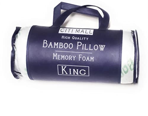 Bamboo Pillow by citi mall Shredded Memory Foam for Sleeping - Ultra Soft, Cool & Breathable Cover - Relieves Neck Pain, Snoring and Helps with Asthma - Back/Side Sleeper (Queen & King)