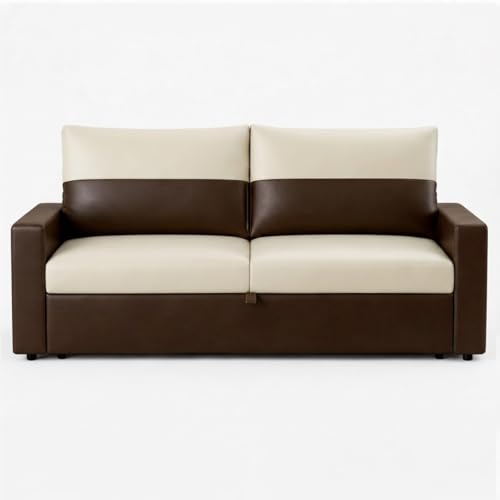 Image of SOCOZI Enrique 2 Seater Sofa Cum Bed | Premium Leatherette Upholstery | Modern Convertible Design | Comfortable Seating & Sleeping Solution for Living Room (Dark Brown-Cream)
