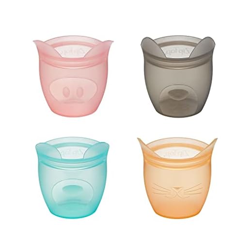 Zip Top Reusable 100% Silicone Baby + Kid Snack Containers- The only containers that stand up, stay open and zip shut! No Lids! Made in the USA - Full Set of 4