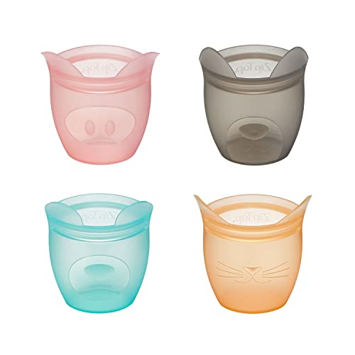 Image of Zip Top Reusable 100% Silicone Baby + Kid Snack Containers- The only containers That Stand up, Stay Open and Zip Shut! No Lids! Made in The USA - Full Set of 4