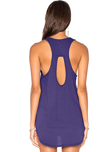 Muzniuer Women s Backless Loose T Shirt Summer Workout Tank Tops Keyhole Tank Top Blouse Stretchy Soft Backless Long Tank Hi-Lo Tunic Top Open Back Eggplant M
