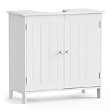 VonHaus Under Sink Bathroom Cabinet – White Under Sink Storage for Bathroom - Freestanding Under Basin Cabinet with 2 Shelves - Tongue & Groove Design Doors – Shaker Style Furniture – Holbrook