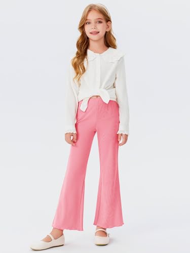 Image of Haloumoning Girls Pants Kids Ribbed Flare Pants High Waist Bell Bottoms 4-12 Years