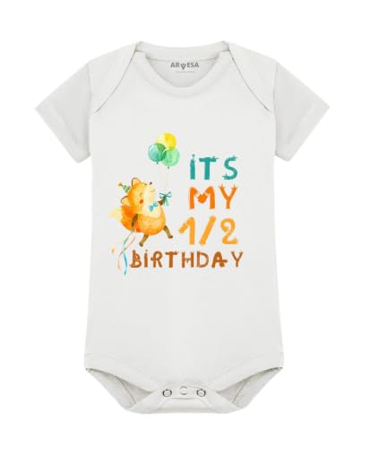 Image of ARVESA Half Birthday Baby Milestone Romper for Baby Boy and Baby Girl Cotton 0-12 Months Design no 277 - Half Birthday