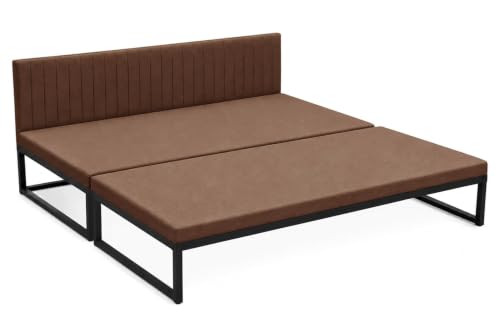 Image of Metal Sofa Cum Bed Modern Industrial Design Metal Frame 3 Seater Sofa Bed for Home, Office & Lounge-Brown