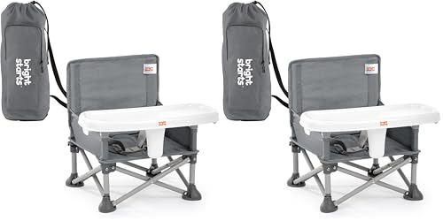 Image of Bright Starts Pop 'N Sit Portable Booster,Indoor /Outdoor Use,Floor Seat with Feeding Tray,Grey,6 Mos - 3 Yrs,(Pack of 2)