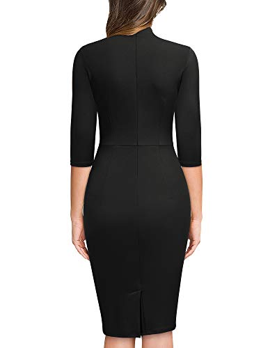 Miusol Women's Retro Half Collar Ruffle 2/3 Sleeve Cocktail Pencil Dress2